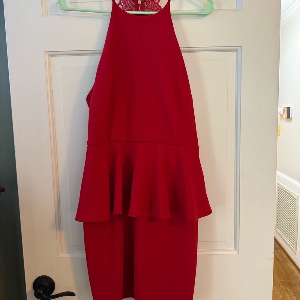 Red Peplum Halter Dress